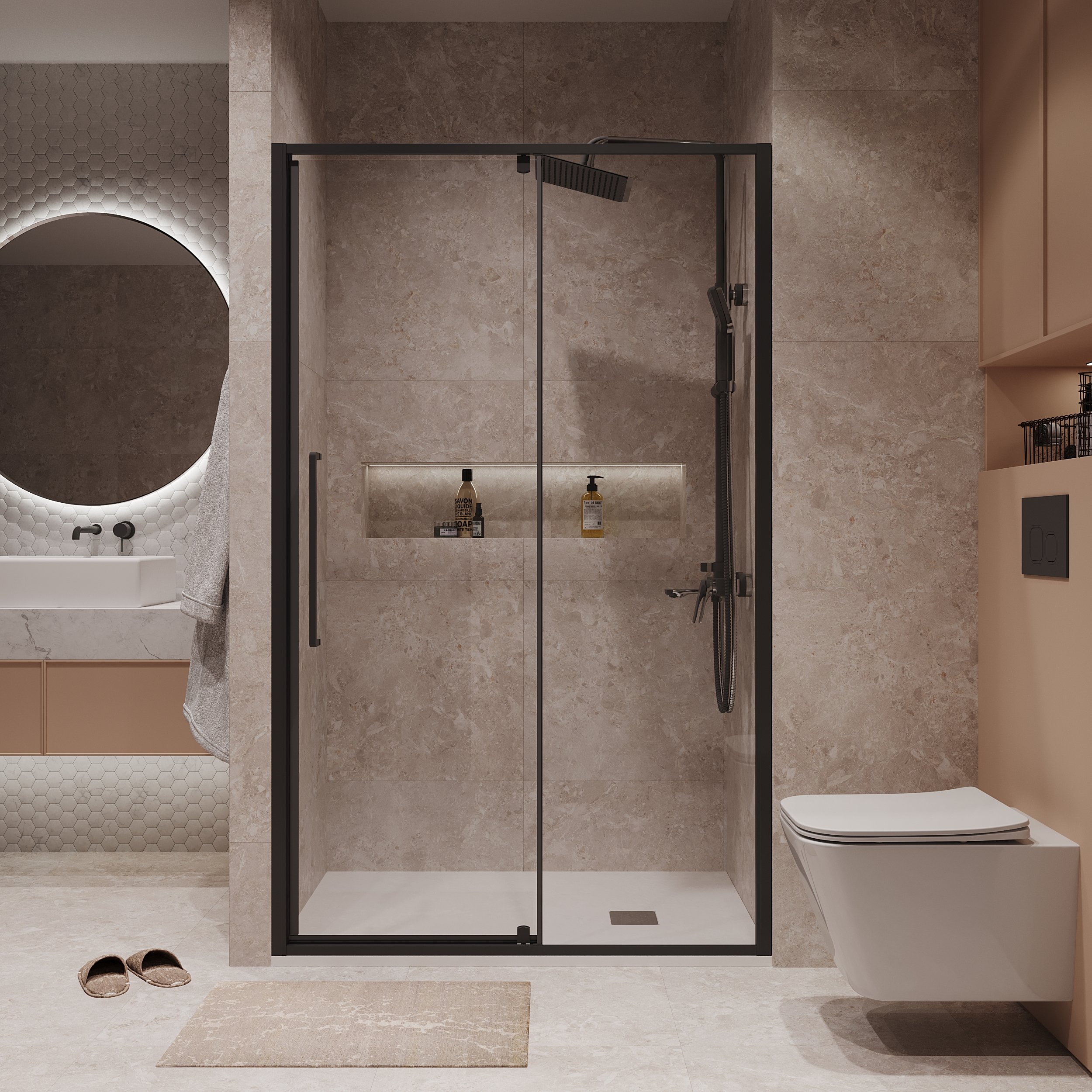 

Душевая дверь в нишу Niagara Nova NG-85-11AB 110 см, профиль матовый черный, стекло прозрачное