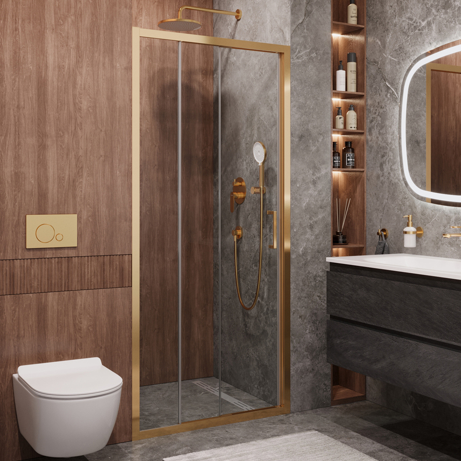 

Душевая дверь в нишу Cezares Molveno BF 3 90 C BORO IV 90 см, профиль брашированное золото, стекло прозрачное