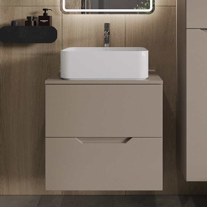 

Тумба с раковиной Orange Line 60 подвесная, 2 ящика, матовый латте с раковиной B02-460W