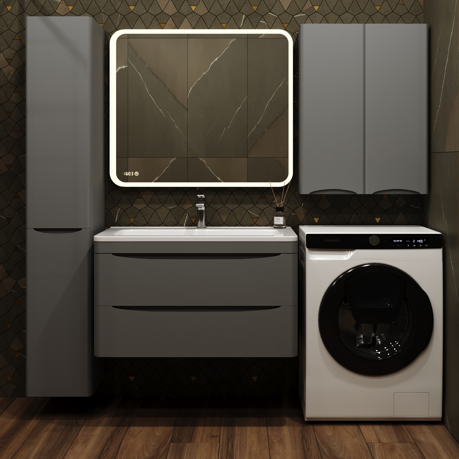 

Мебель для ванной комнаты Style Line Бергамо Мини 90 Люкс Plus подвесная, антискрейтч серая