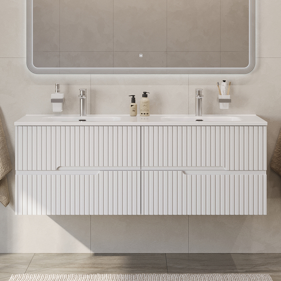 

Тумба под раковину без столешницы Cezares Duet 140 подвесная, 4 ящика, bianco lucido