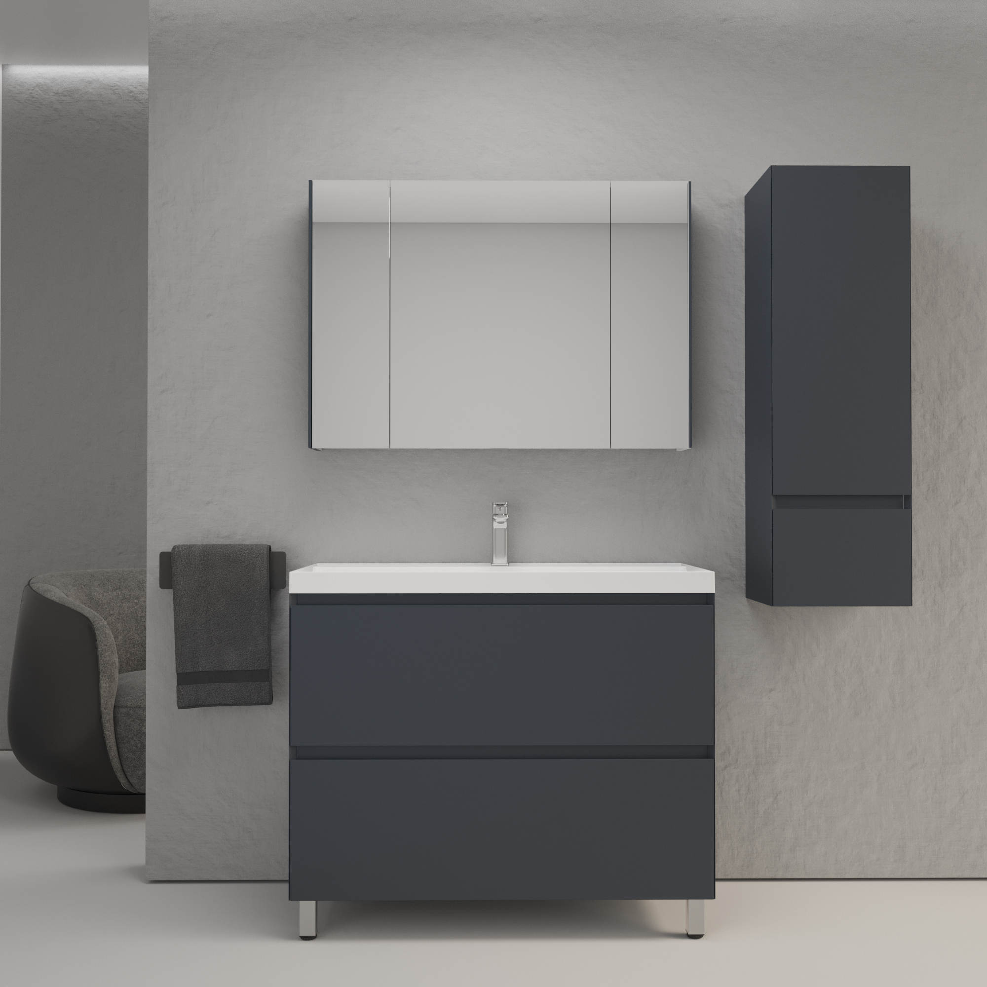 

Мебель для ванной комнаты Style Line Манхэттен 100 напольная, графит, раковина Florentina Астория 100 белая