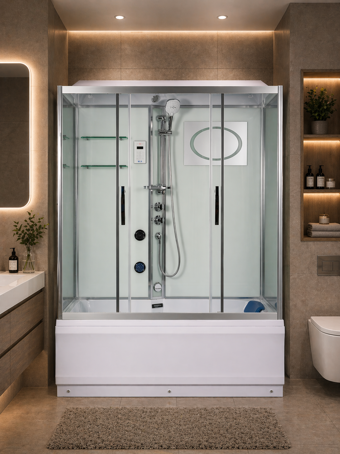 Душевая кабина WeltWasser WW500 Emmer 170х85 10000003926 с гидромассажем, профиль хром, стекло прозрачное