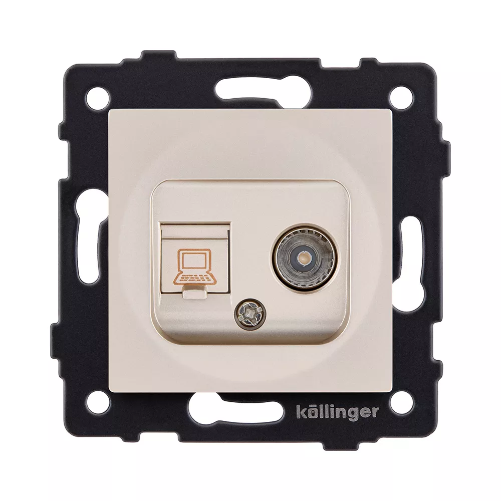 Розетка двойная TV (мама) + RJ45 Cat.6, золотой Kollinger REA-012GD для Aspekt, Eleganz, Reflex