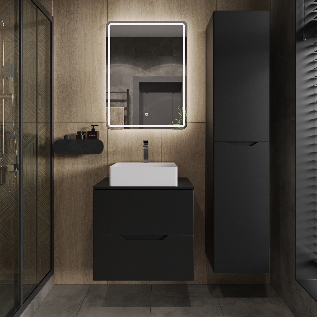 

Мебель для ванной комнаты Orange Line 60 подвесная, 2 ящика, матовая черная с раковиной B04-405W