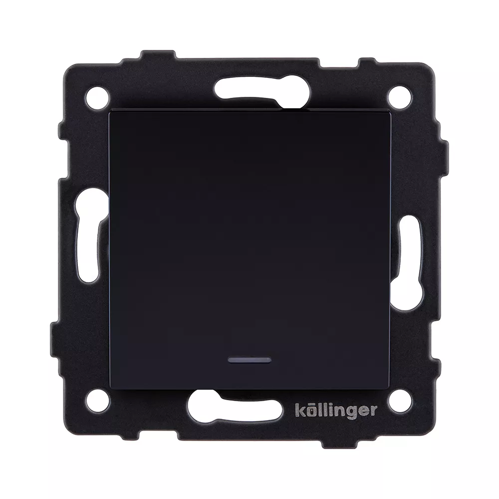 Выключатель 1-клавишный перекрестный 10А/250В с LED подсветкой, черный Kollinger REA-S-015BK для Aspekt, Eleganz, Reflex