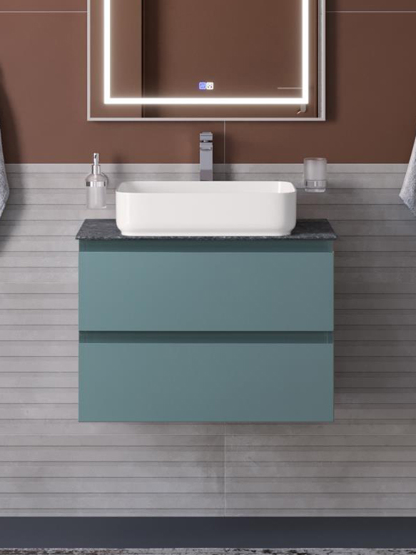 

Тумба с раковиной BelBagno Kraft 60 подвесная, матовая голубая, столешница kep-60-grn, раковина BB1304