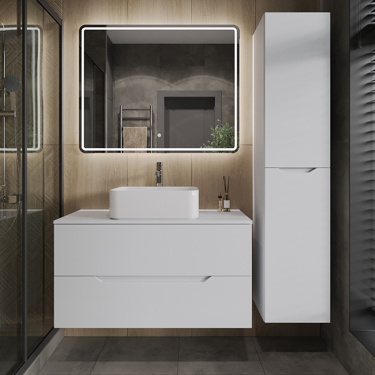 

Мебель для ванной комнаты Orange Line 100 подвесная, 2 ящика, матовая белая с раковиной B02-460W