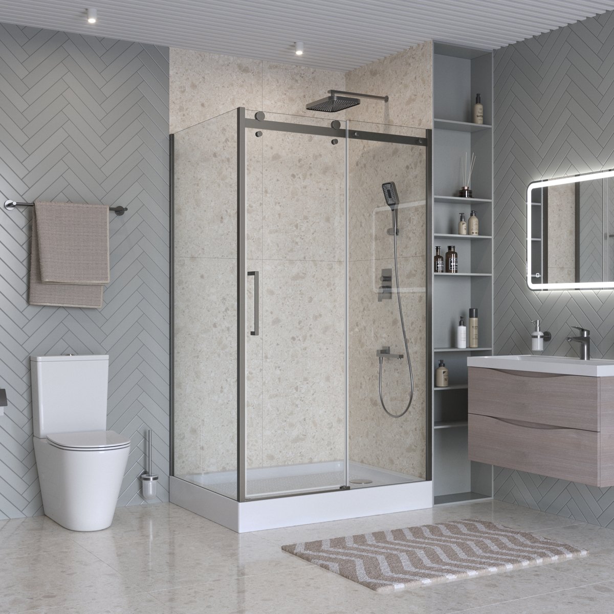 

Душевой уголок BelBagno Marino 2 AH-1-130/100-C-GM 130x100, профиль оружейная сталь, стекло прозрачное