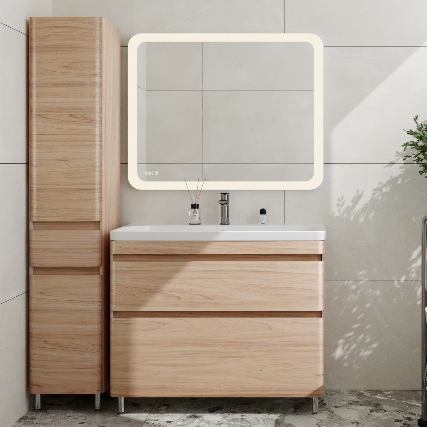 

Мебель для ванной комнаты Style Line Атлантика 100 Люкс Plus, напольная, ясень перламутр