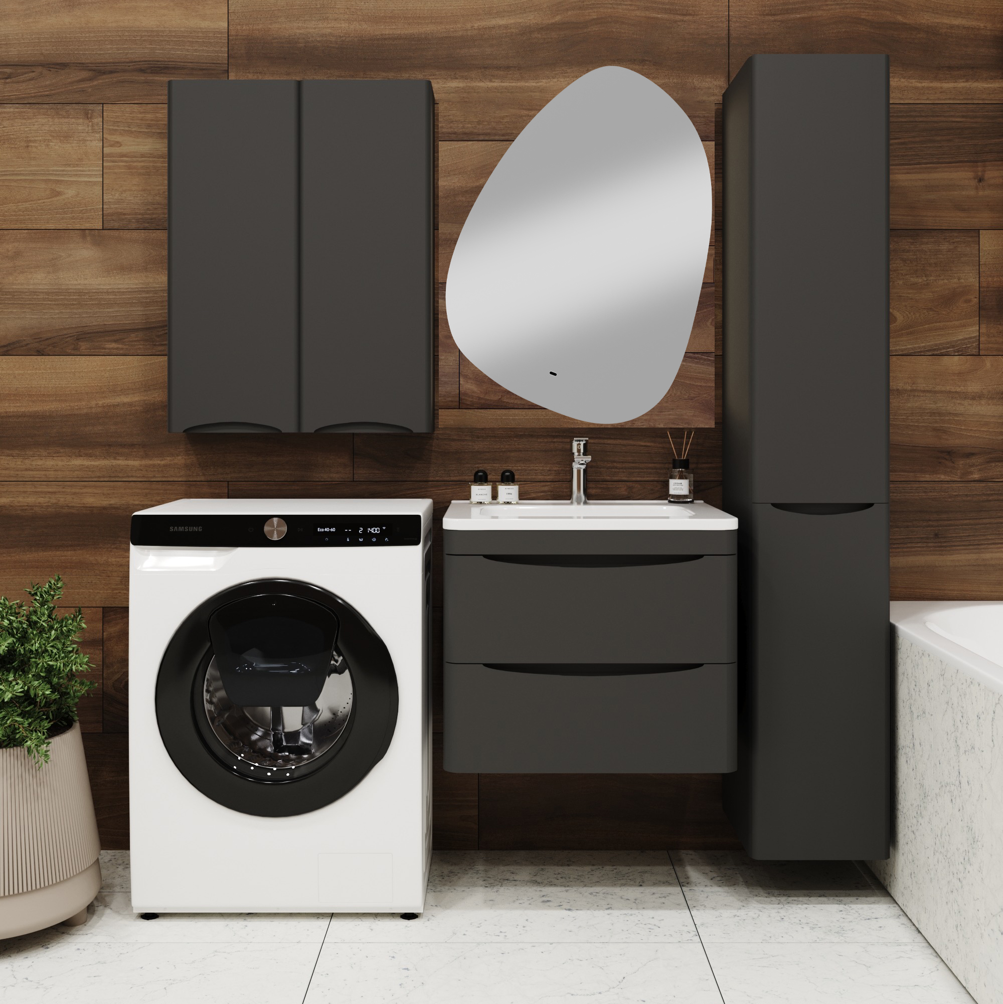 

Мебель для ванной комнаты Style Line Бергамо Мини 60 Люкс Plus подвесная, антискрейтч черная, зеркало STWORKI Скаген