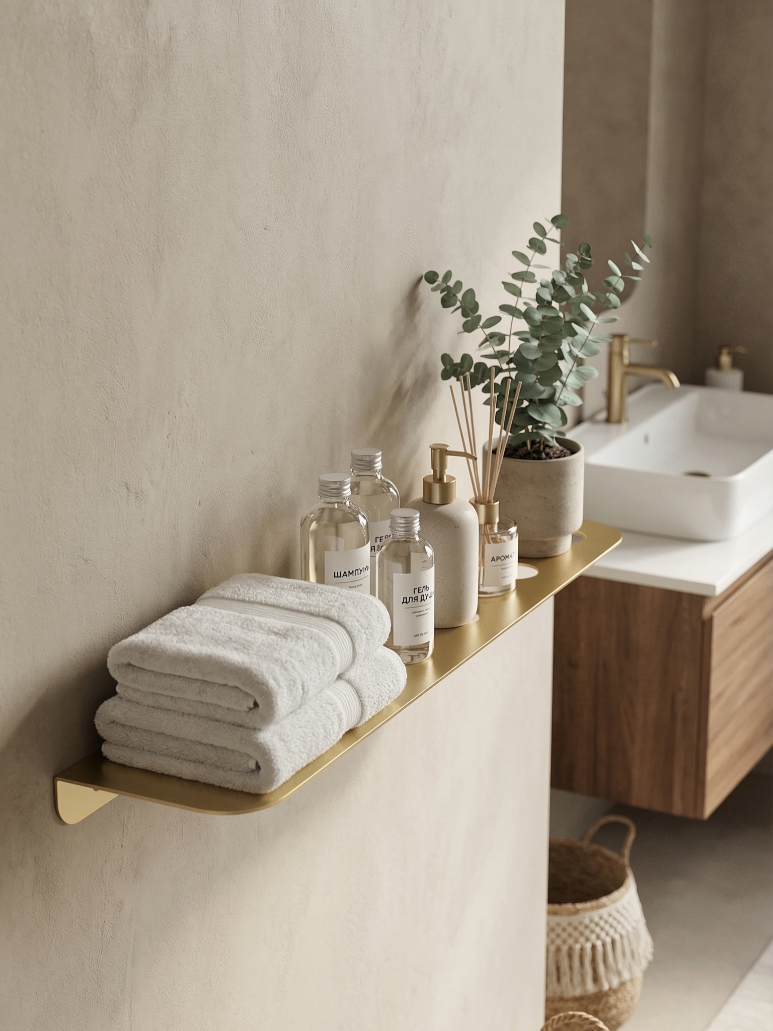 Полка под зеркало STWORKI Стокгольм S36379GM 45 см матовое золото 2980₽