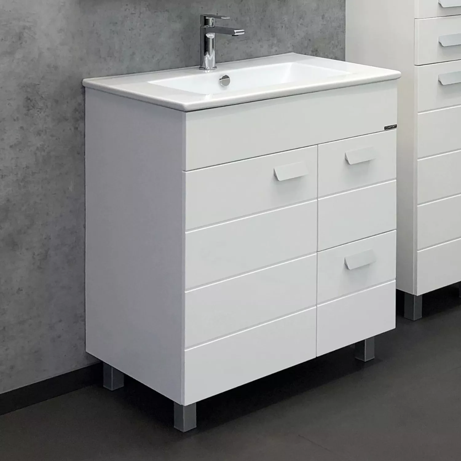 

Тумба с раковиной Comforty Модена М 75, напольная, белая матовая, Белый
