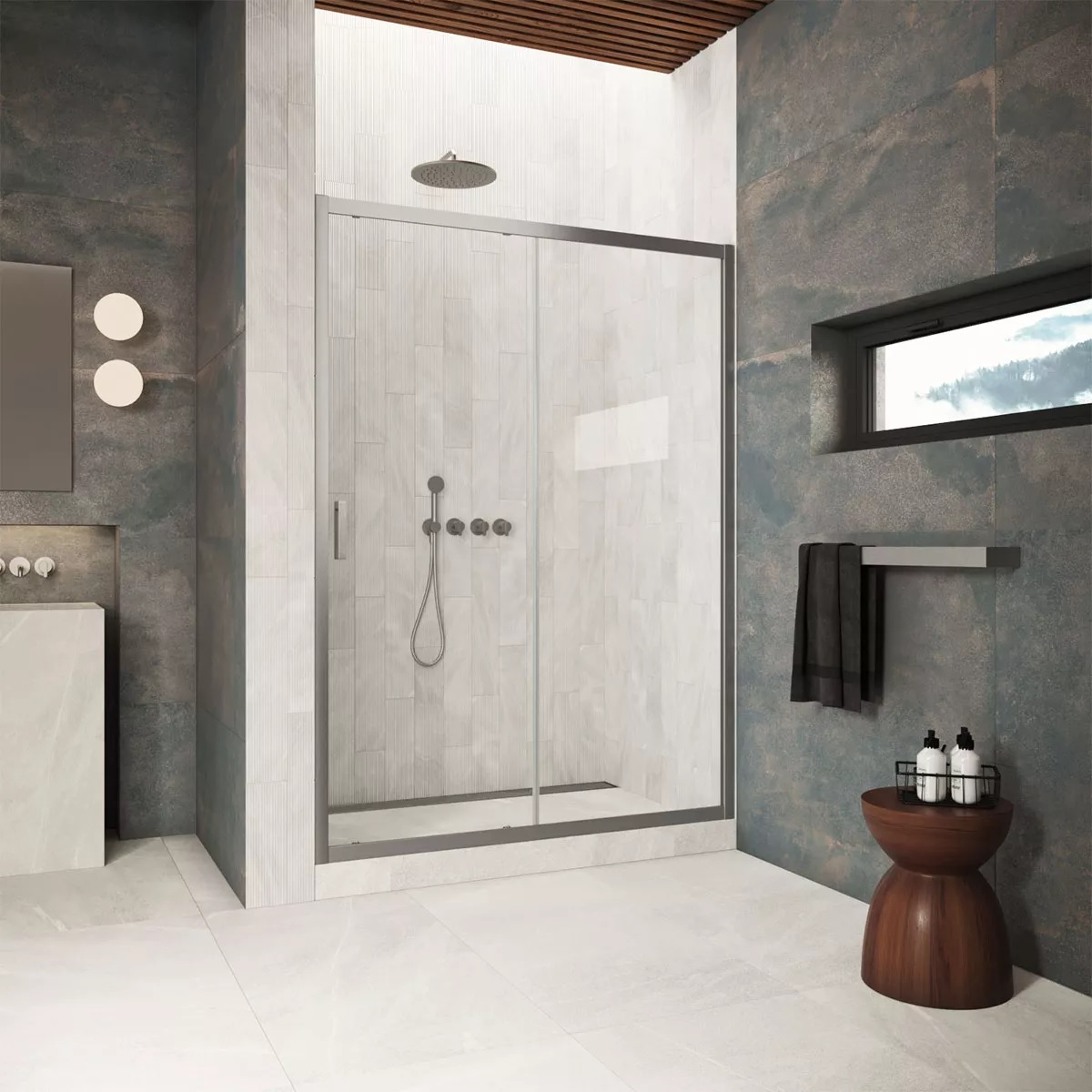 

Душевая дверь в нишу Vegas Glass ZP Protec 130 11 01 профиль оружейная сталь, стекло прозрачное