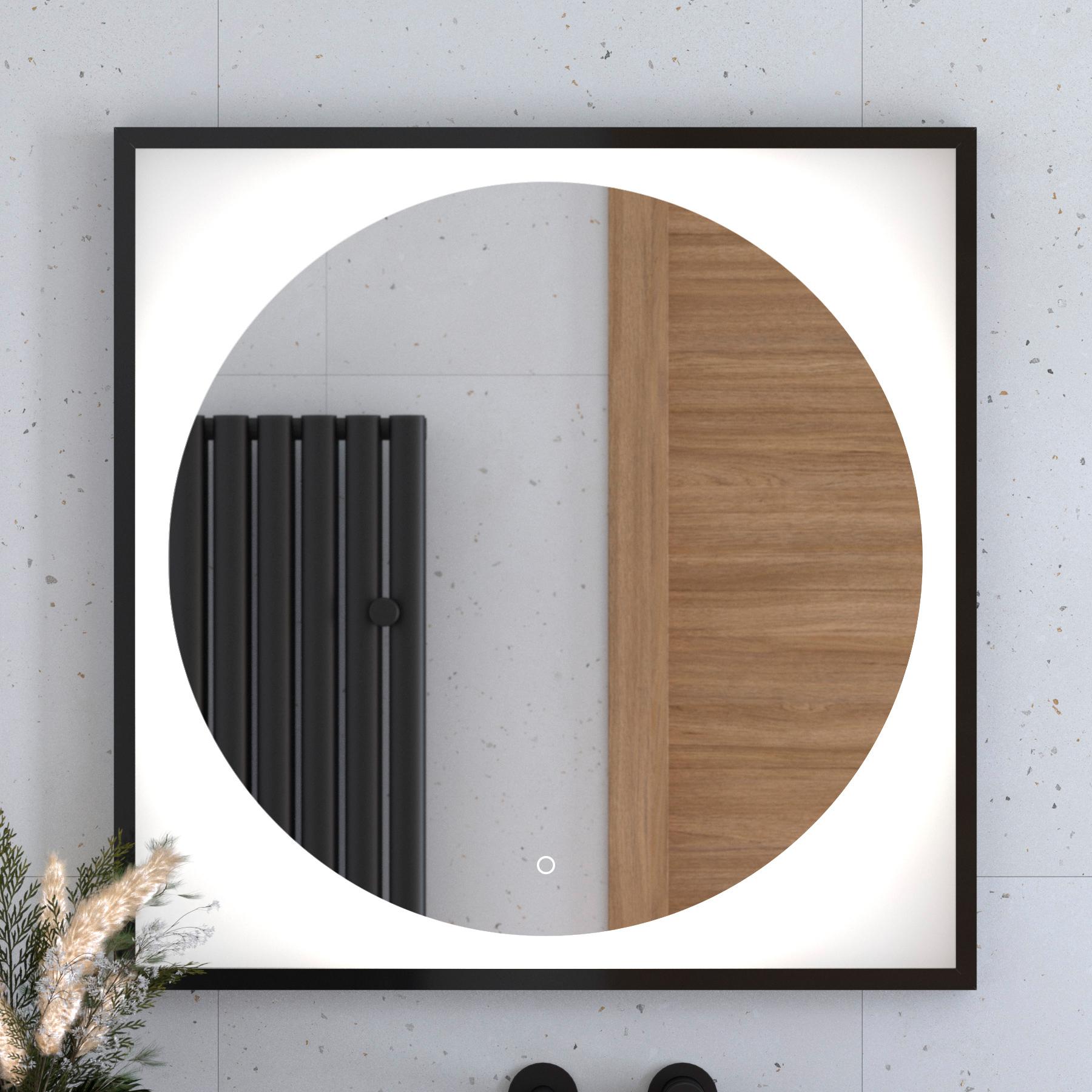 

Зеркало в багетной раме с LED-подсветкой 18W (80x80 cm) (Сенсорный выключатель) (Нейтральный белый свет) (Черная рама) (DEFESTO)