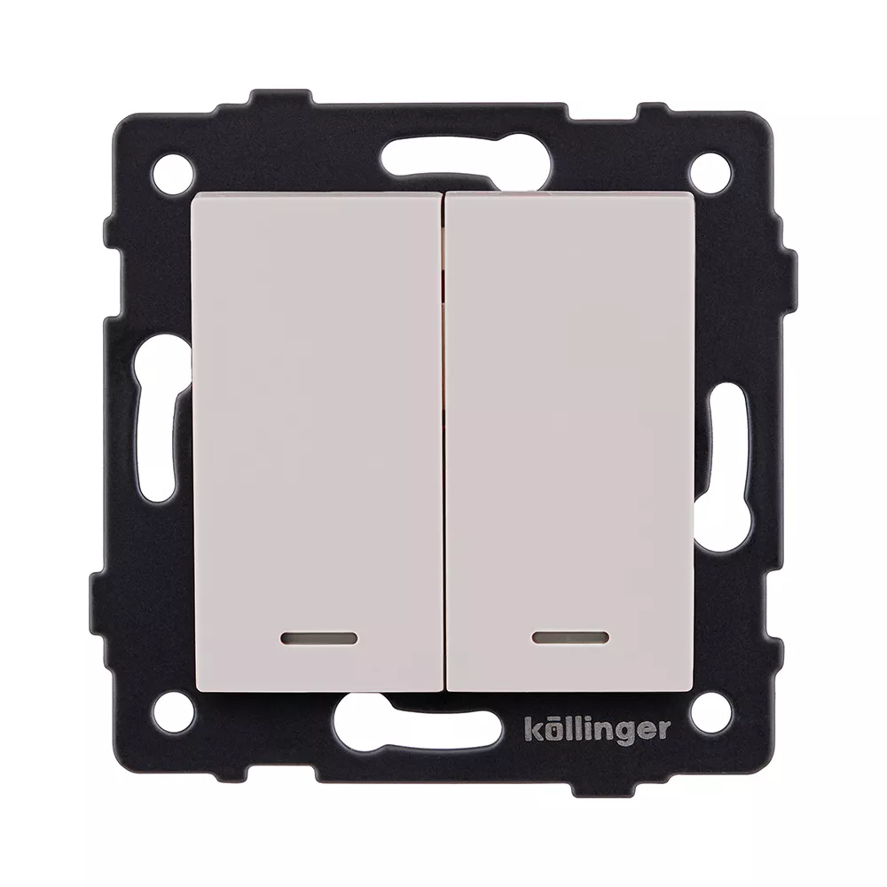 Выключатель 2-клавишный 10А/250В с LED подсветкой, кашемир матовый Kollinger REA-S-008CM для Aspekt, Eleganz, Reflex