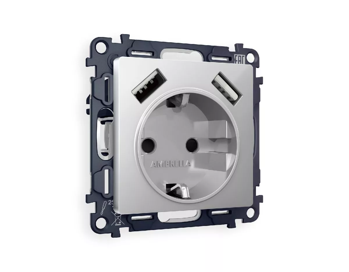 

Комплект механизма розетки 2USB A+A 18W (быстрая зарядка) с/з Ambrella Volt Alfa MA409010