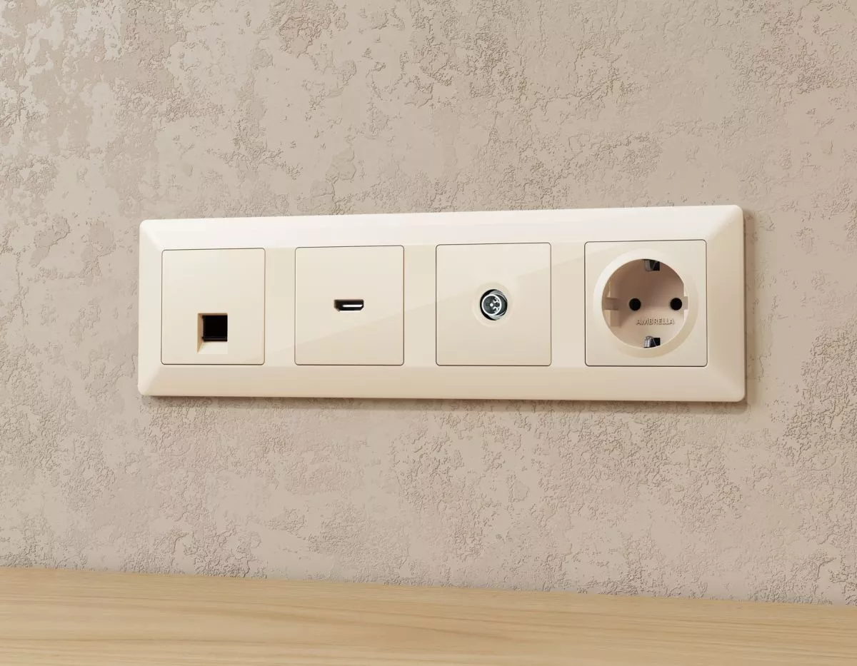 

Комплект механизма TV розетки оконечной экранированной 5-1000MHz 3dB Alfa Бежевый глянец Quant Ambrella Volt MA313005 (AP3130, VM199)