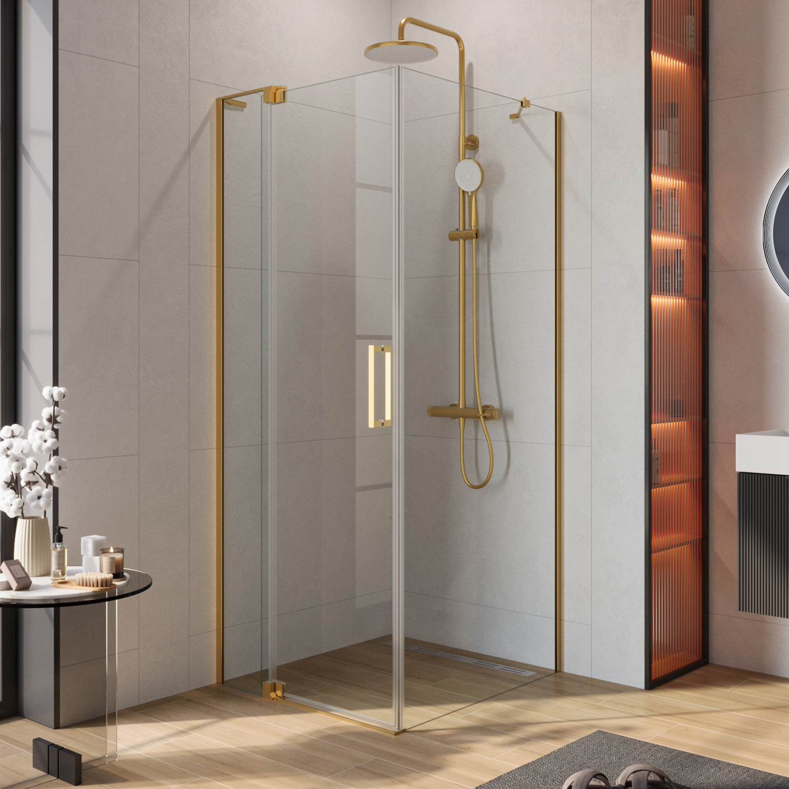 

Душевой уголок Cezares Slider AH 1 90-70/80 C BORO профиль брашированное золото, стекло прозрачное