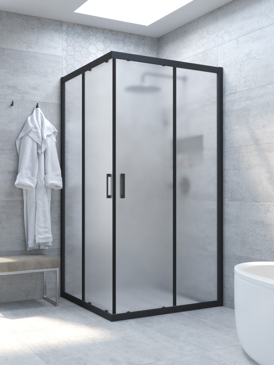 

Душевой уголок Vegas Glass Za Novo h2000 80 02М 10 профиль матовый черный, стекло сатин