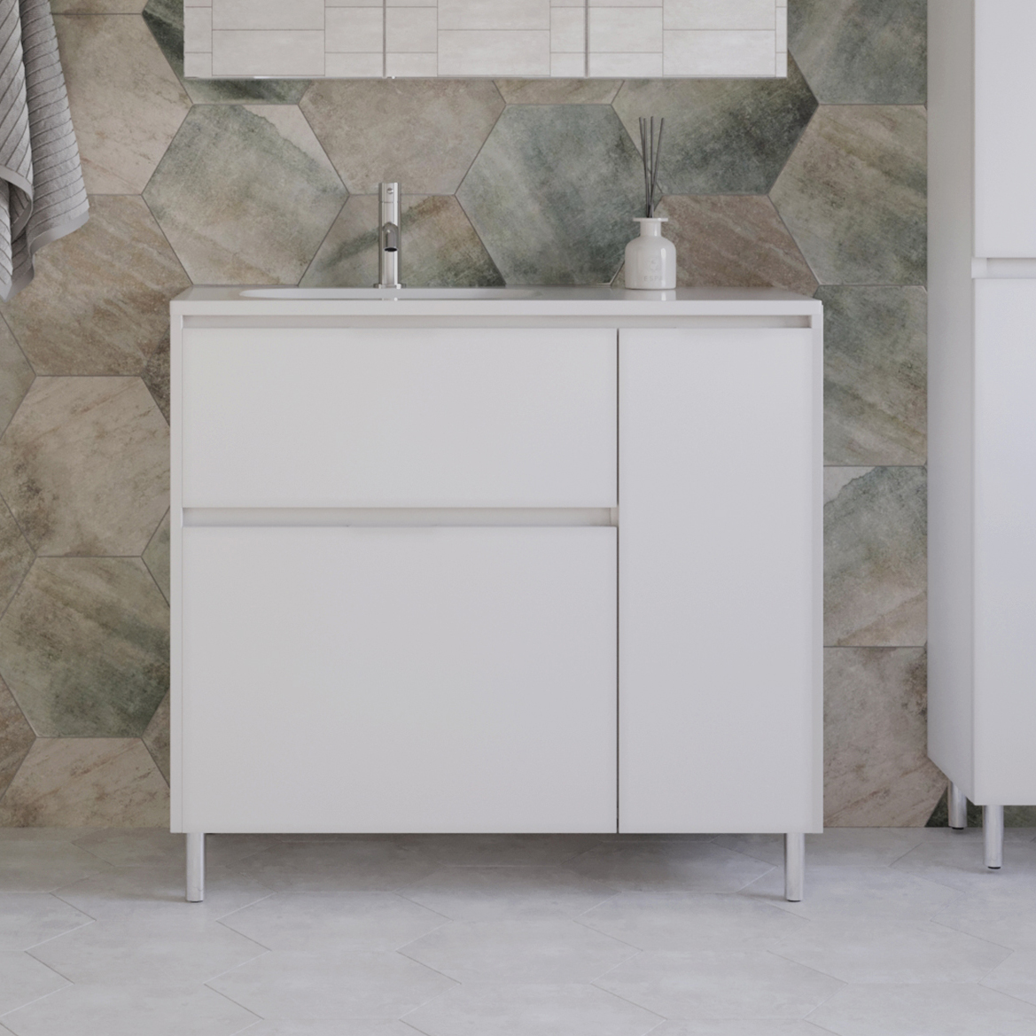 

Тумба с раковиной Style Line Барселона 90 Люкс Plus L, с бельевой корзиной