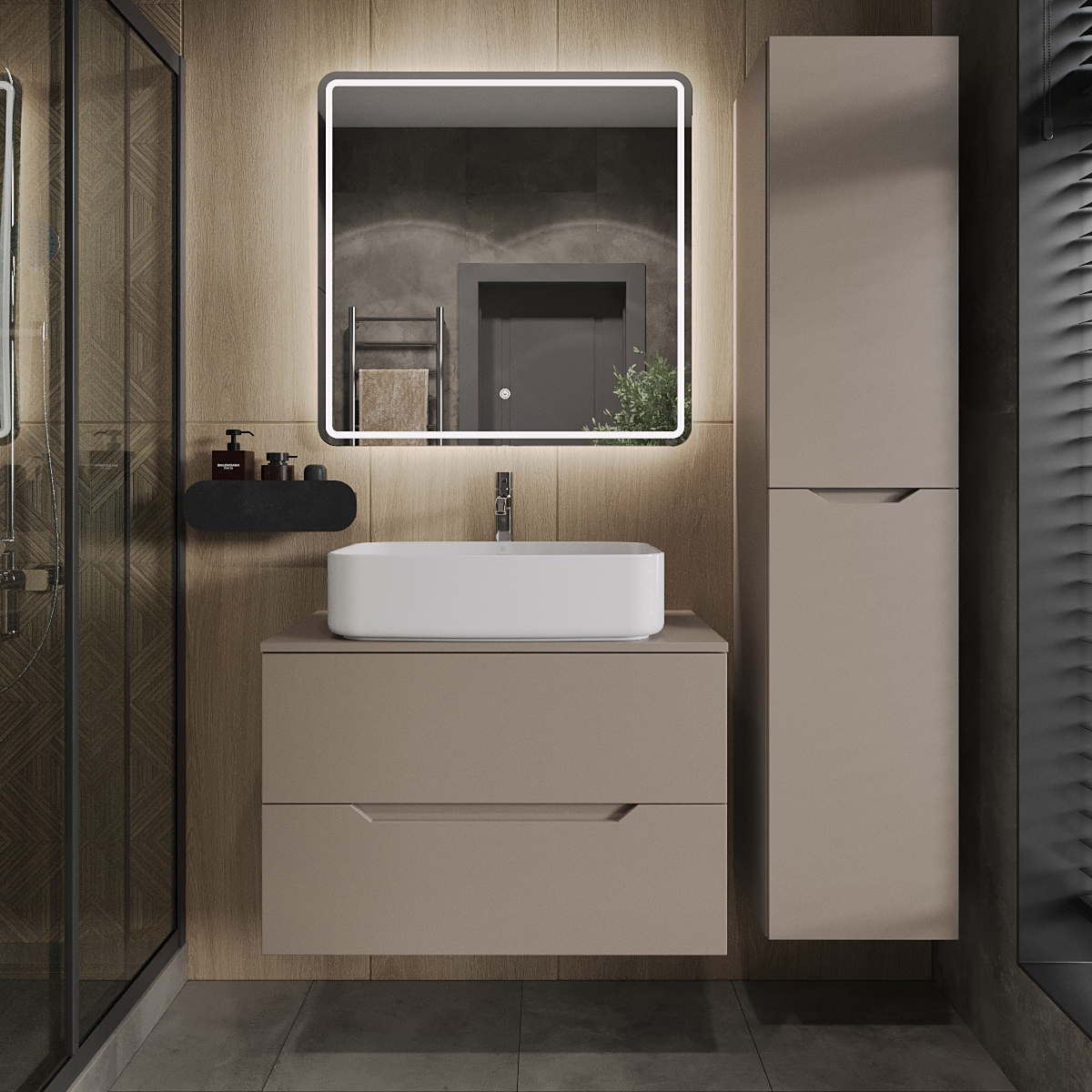 

Мебель для ванной комнаты Orange Line 80 подвесная, 2 ящика, матовый латте с раковиной B07-600W