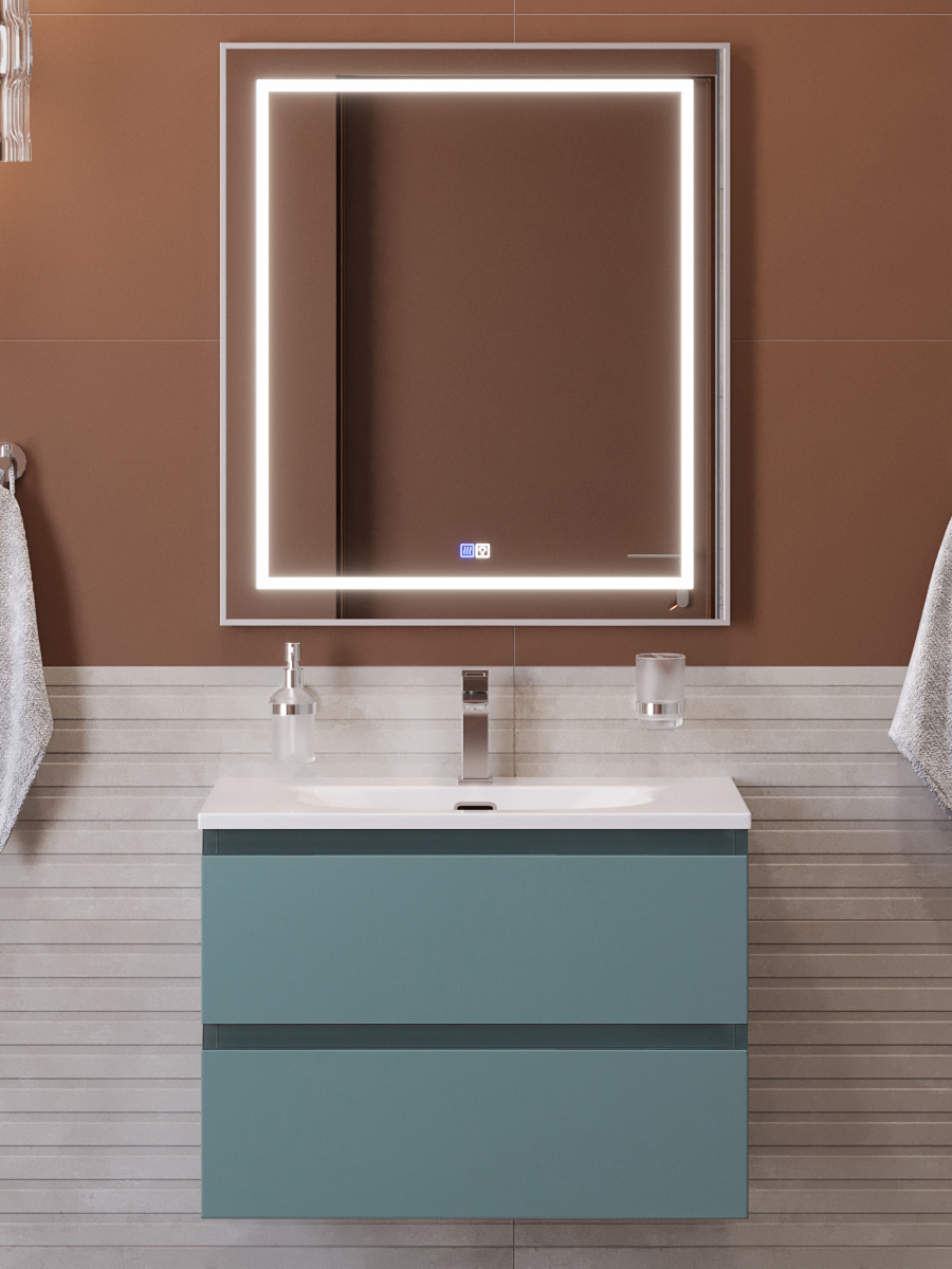 

Мебель для ванной комнаты BelBagno Kraft 39 70 подвесная, матовая голубая, раковина bb-8099-3-70