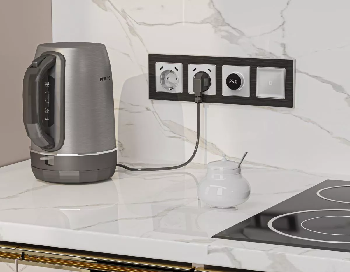 

Комплект механизма терморегулятора с цифровым дисплеем с подсветкой и датчиком для теплого пола Alfa Серебро глянец Quant Ambrella Volt MA405810 (AP4058, VM1385)