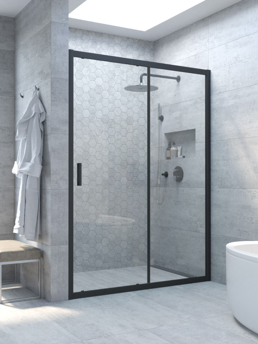 

Душевая дверь в нишу Vegas Glass ZP Novo h2000 105 02М 01 105 см, профиль матовый черный, стекло прозрачное