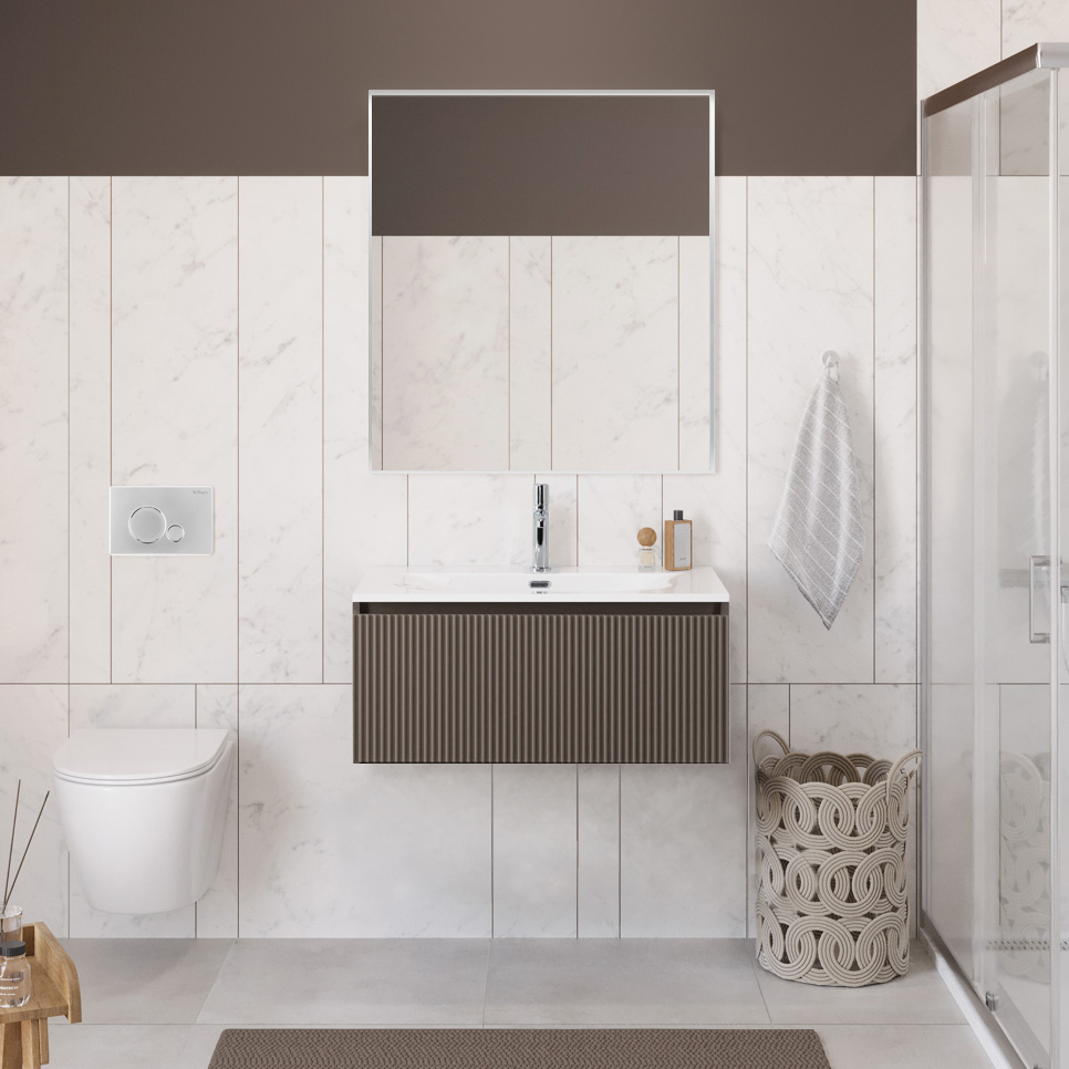 

Мебель для ванной комнаты BelBagno Uno 80 подвесная, 1 ящик, матовая бежевая