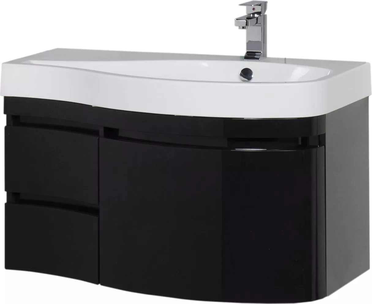 

Тумба с раковиной Aquanet Сопрано 1-95 черная с ящиком R, Черный