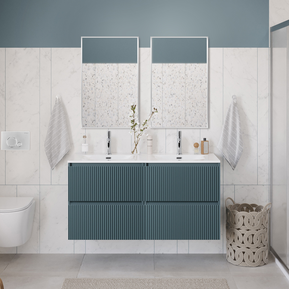 

Мебель для ванной комнаты BelBagno Uno 120 подвесная, 4 ящика, матовая голубая