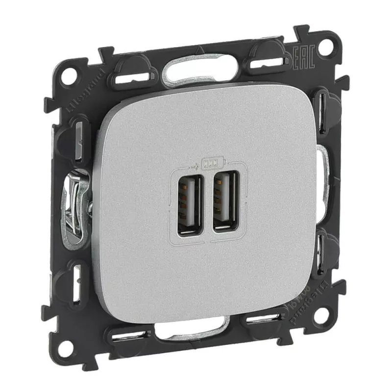 

Розетка USB двойная Legrand Valena Allure 240V/5V 1500mA алюминий 754997