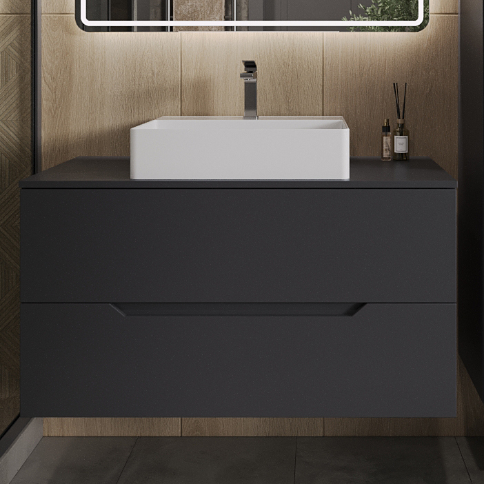 

Тумба с раковиной Orange Line 100 подвесная, 2 ящика, матовый графит с раковиной B04-500W