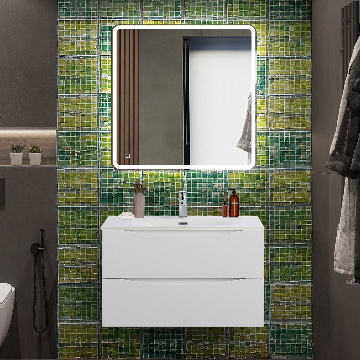 

Мебель для ванной комнаты BelBagno Marino-cer-n 80 подвесная, bianco lucido