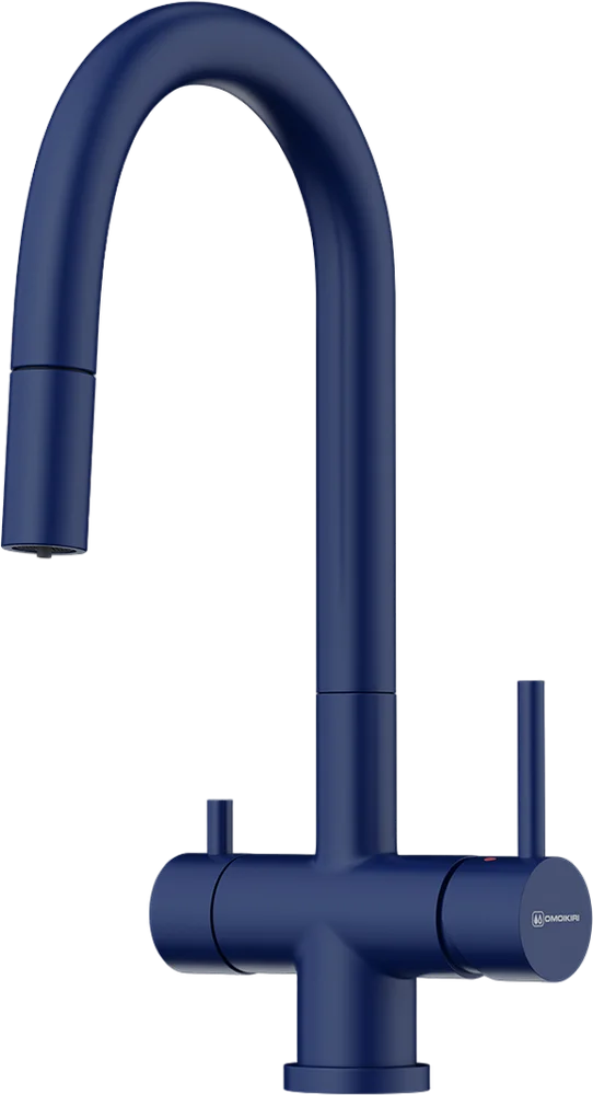 

Смеситель для кухни Omoikiri Akita-S с подключением к фильтру и выдвижным изливом синий матовый, indigo blue