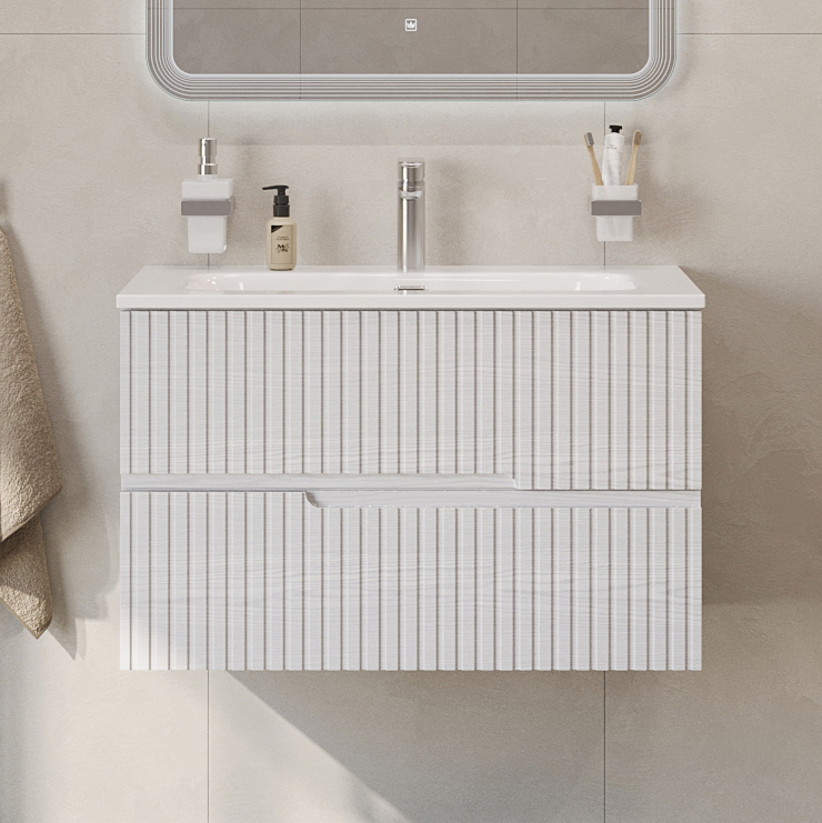 

Тумба под раковину без столешницы Cezares Duet 80 подвесная, ясень белый софт