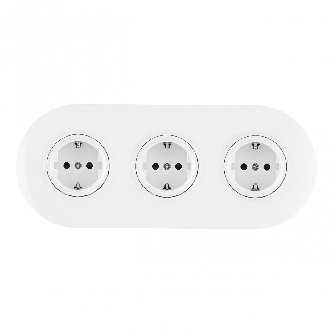 

Круглая розетка тройная (трехпостовая) с/з и шторками Arte Milano SET08-3-40-1x3 white