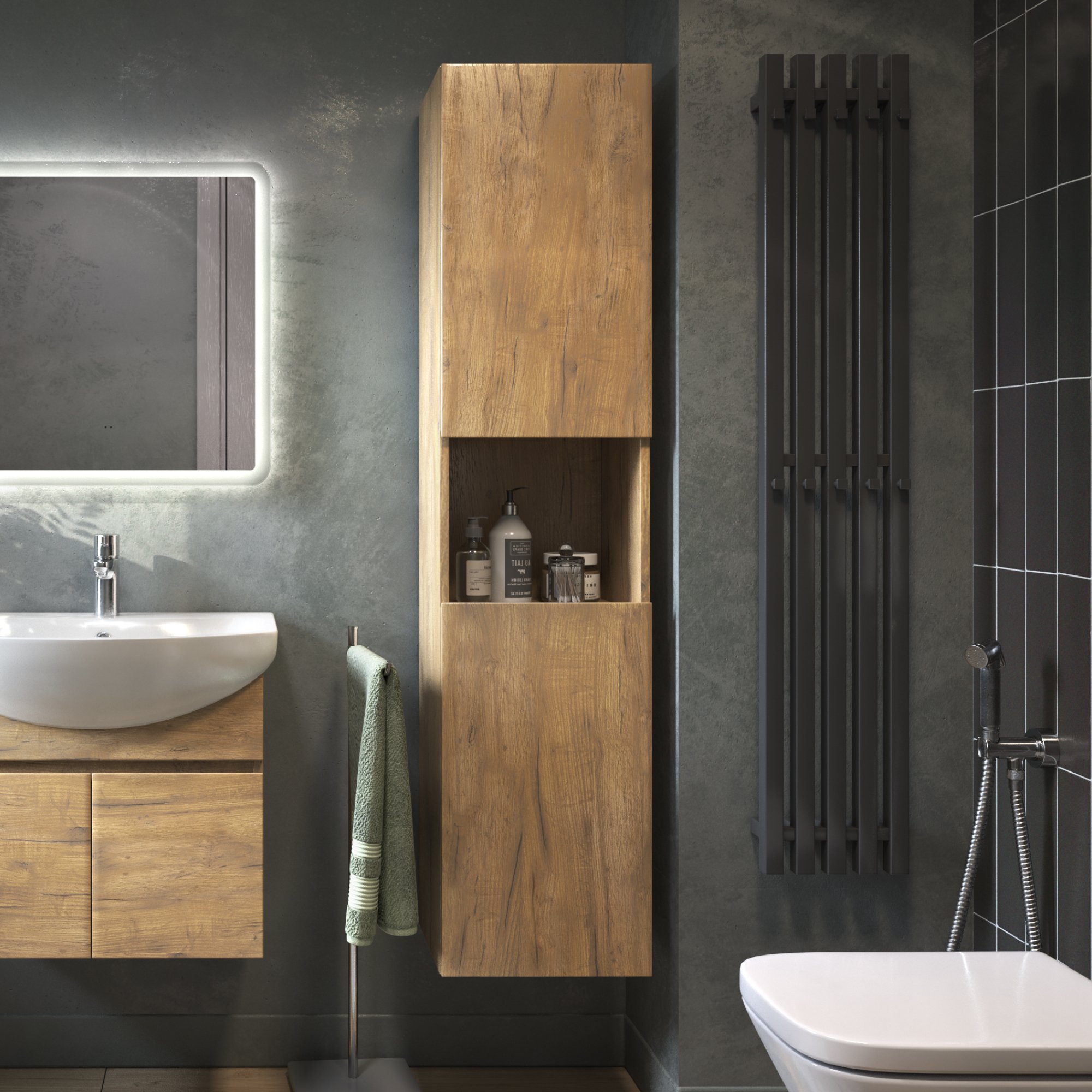 

Шкаф-пенал для ванной Vigo Wing 35 дуб золотой