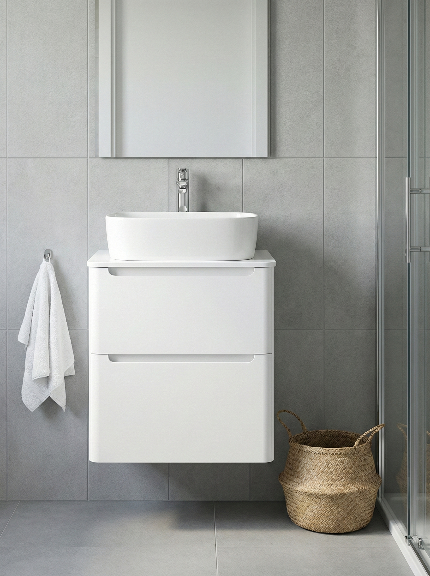 

Тумба с раковиной STWORKI Монтре 60 белая, столешница белая, раковина Берген S21410WH