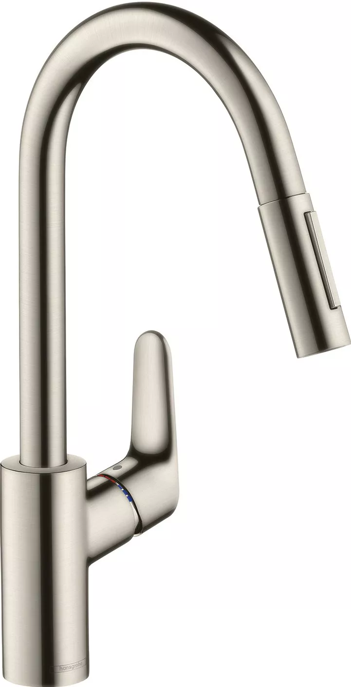 

Смеситель для кухни Hansgrohe Focus 31815800 с выдвижным изливом сталь матовая