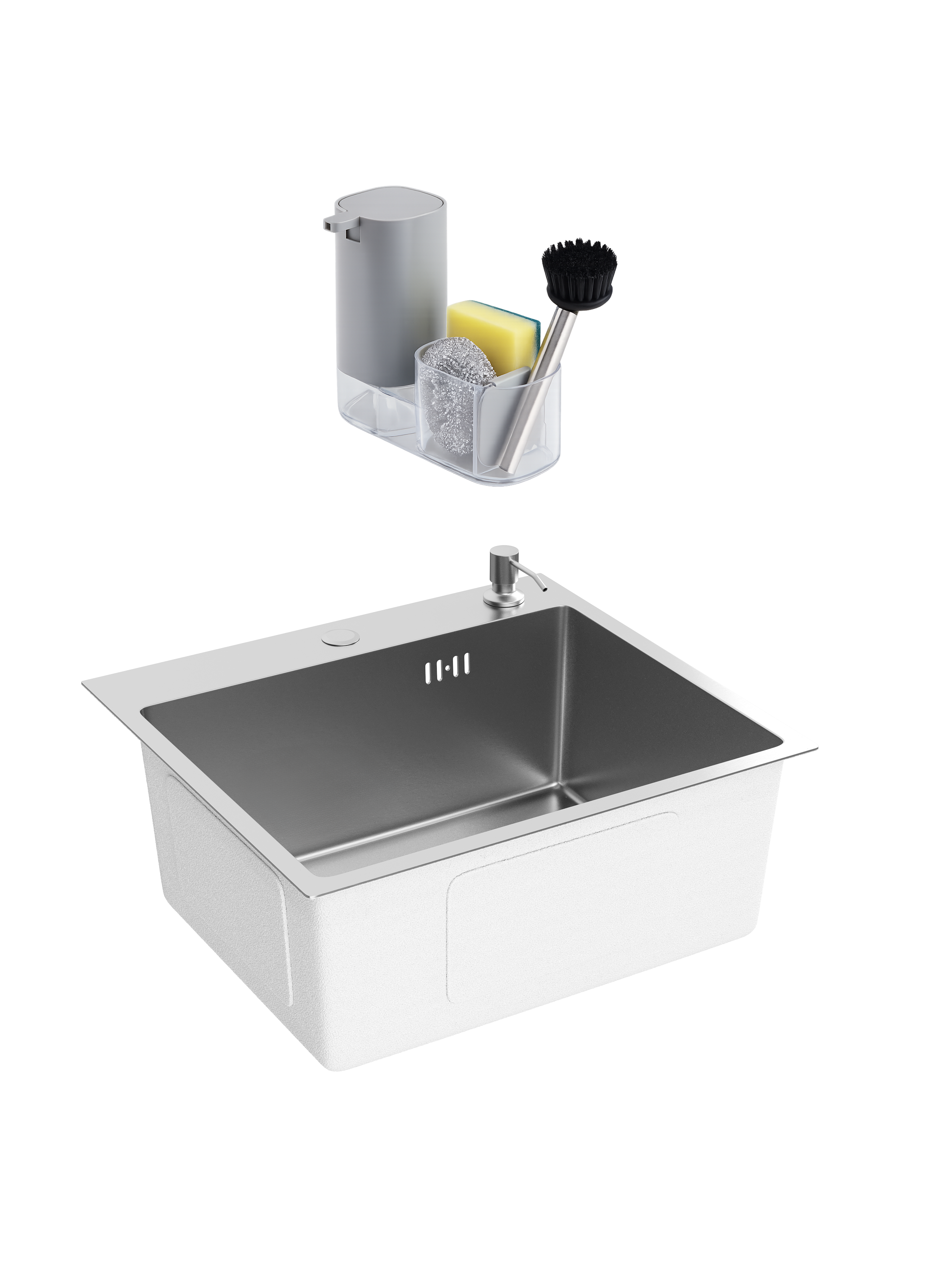 Мойка кухонная Domaci Равенна DMC-RV5045202GB 50x45, вороненая сталь, интегрированная, накладная, встраиваемая сверху, нержавеющая сталь, 50x45 см, с дозатором и сифоном, вороненая сталь + Комплект Domaci Парма DMC-PR10GR матовый серый