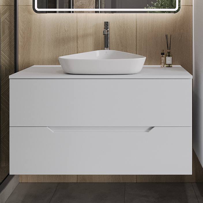 

Тумба с раковиной Orange Line 100 подвесная, 2 ящика, матовая белая с раковиной B07-500W