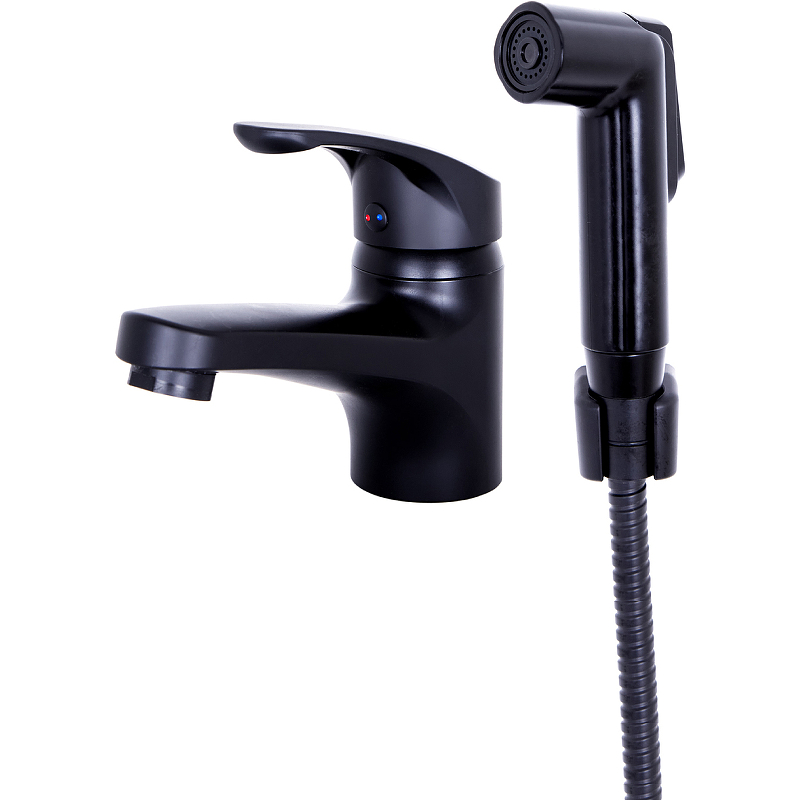 Смеситель для раковины OneLife черный матовый с гигиеническим душем