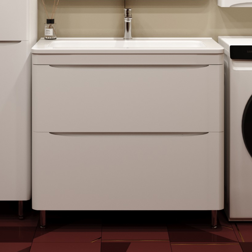 

Тумба с раковиной Style Line Бергамо Мини 90 Люкс Plus напольная, антискрейтч белая