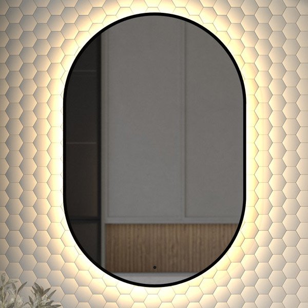 

Зеркало Defesto Aura DF 2935R 60x90, с теплой подсветкой, инфракрасный выключатель, черное