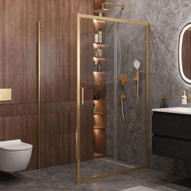 

Душевой уголок Cezares Molveno AH 11 140+90 C BORO IV 140х90 см, профиль брашированное золото, стекло прозрачное