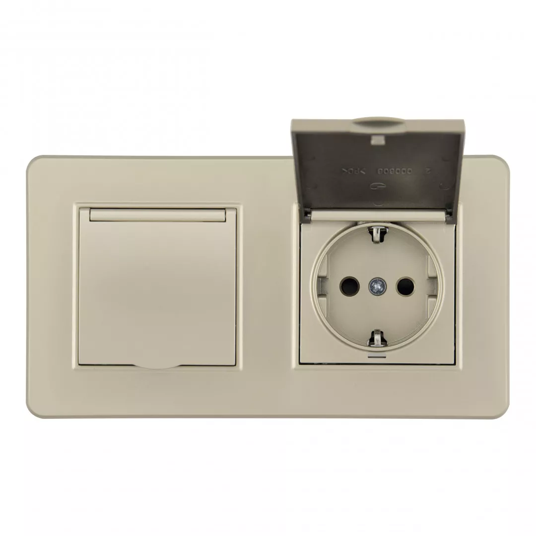 

Розетка двойная (двухпостовая) с/з и шторками Arte Milano SET16-2-41-1x2 shampan