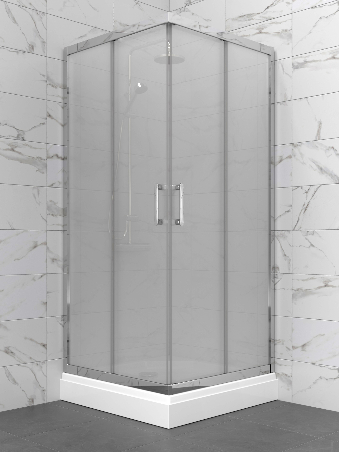 

Душевой уголок Triton Фикс 90х90 см, с поддоном, профиль хром, стекло вельвет