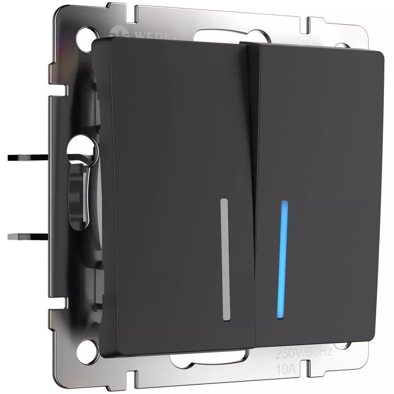 

Выключатель двухклавишный проходной с подсветкой Werkel черный матовый W1122108 4690389156731